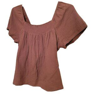 Brown Top 100% Cotton Gauze Sleep Shirt Lounge Women's M 8-10 JH1743